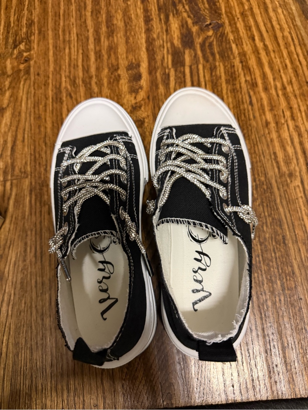 Very G Black Canvas Sneakers with Sparkle Laces-New